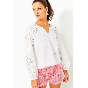 Lilly Pulitzer NWT-Maisha Eyelet Top- Resort White Sealife Eyelet Size XL